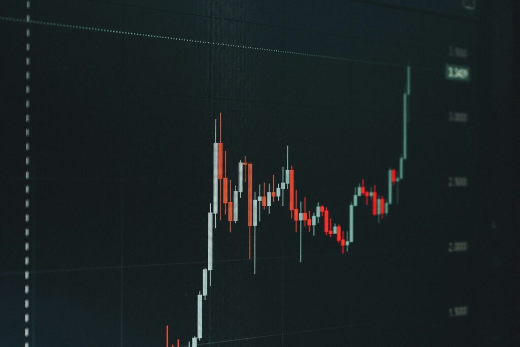 Stock market chart showing upward trend.